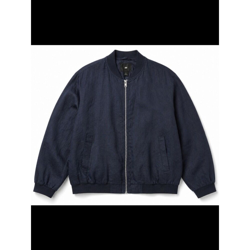 H&M Navy Blue 100% Linen Bomber Jacket – Women’s Large